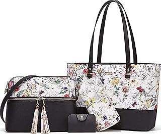 Fashion Women Faux Leather Tote Bag Shoulder Bag Top Handle Set of 4