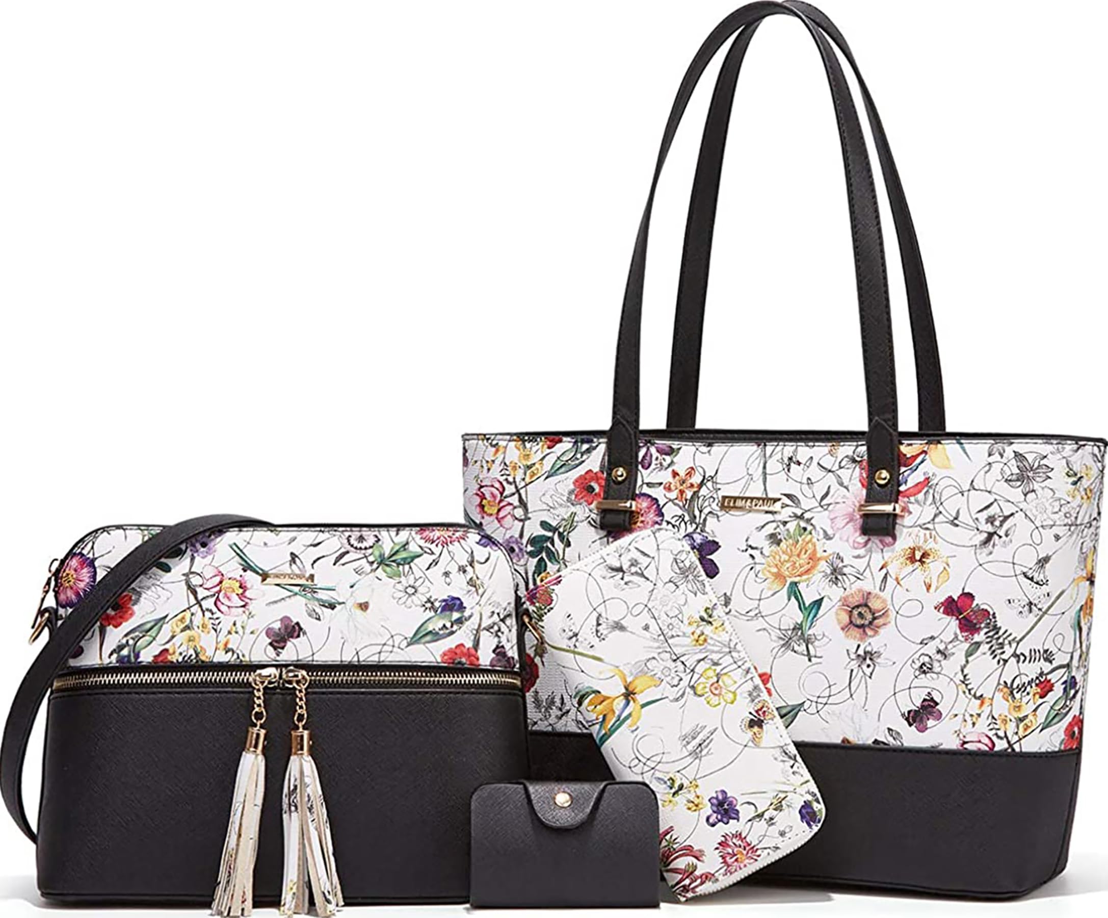 Fashion Women Faux Leather Tote Bag Shoulder Bag Top Handle Set of 4