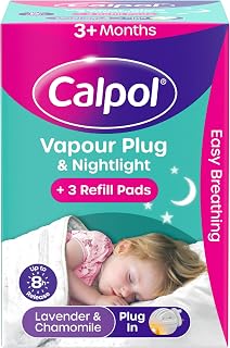 Calpol Vapour Plug In Nightlight & 3 Refill Pads | Helps Ease Breathing, Night-Time Comfort, Up to 8 Hours, 3+ Months, Lavender & Chamomile
