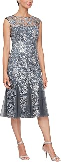 Alex Tea Length Sequin Mock Dress (Petite And Regular) Women's Special Occasion Dress