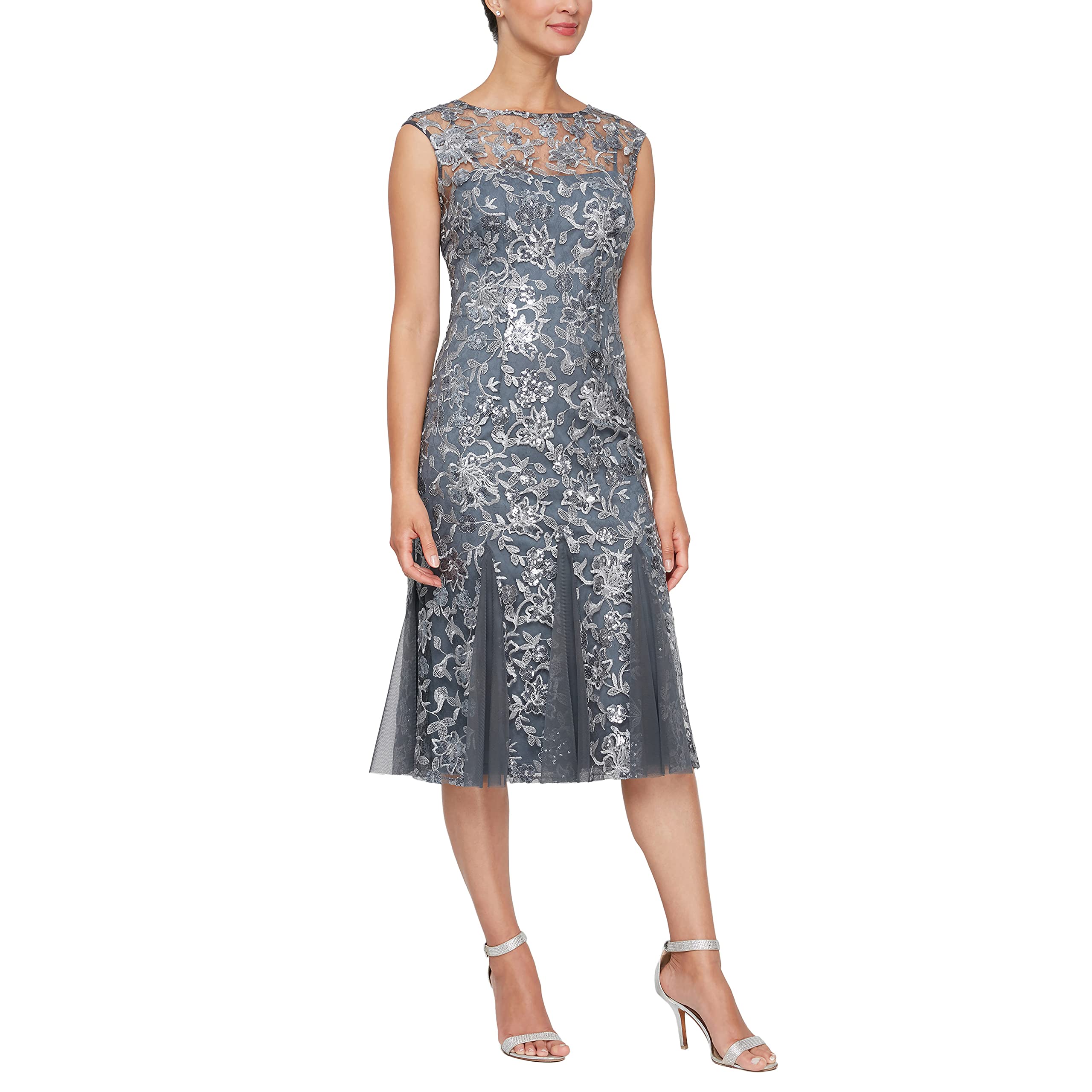 Alex Tea Length Sequin Mock Dress (Petite And Regular) Women's Special Occasion 