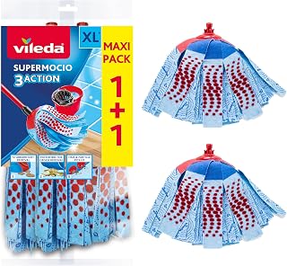 Vileda SuperMocio 3Action XL Mop Refill, 2 Pack – Fits All SuperMocio Mops | Genuine Vileda Mop Head Replacements, Machine Washable, Powerful Microfibre Cleaning, Removes Dirt & Grease with Ease