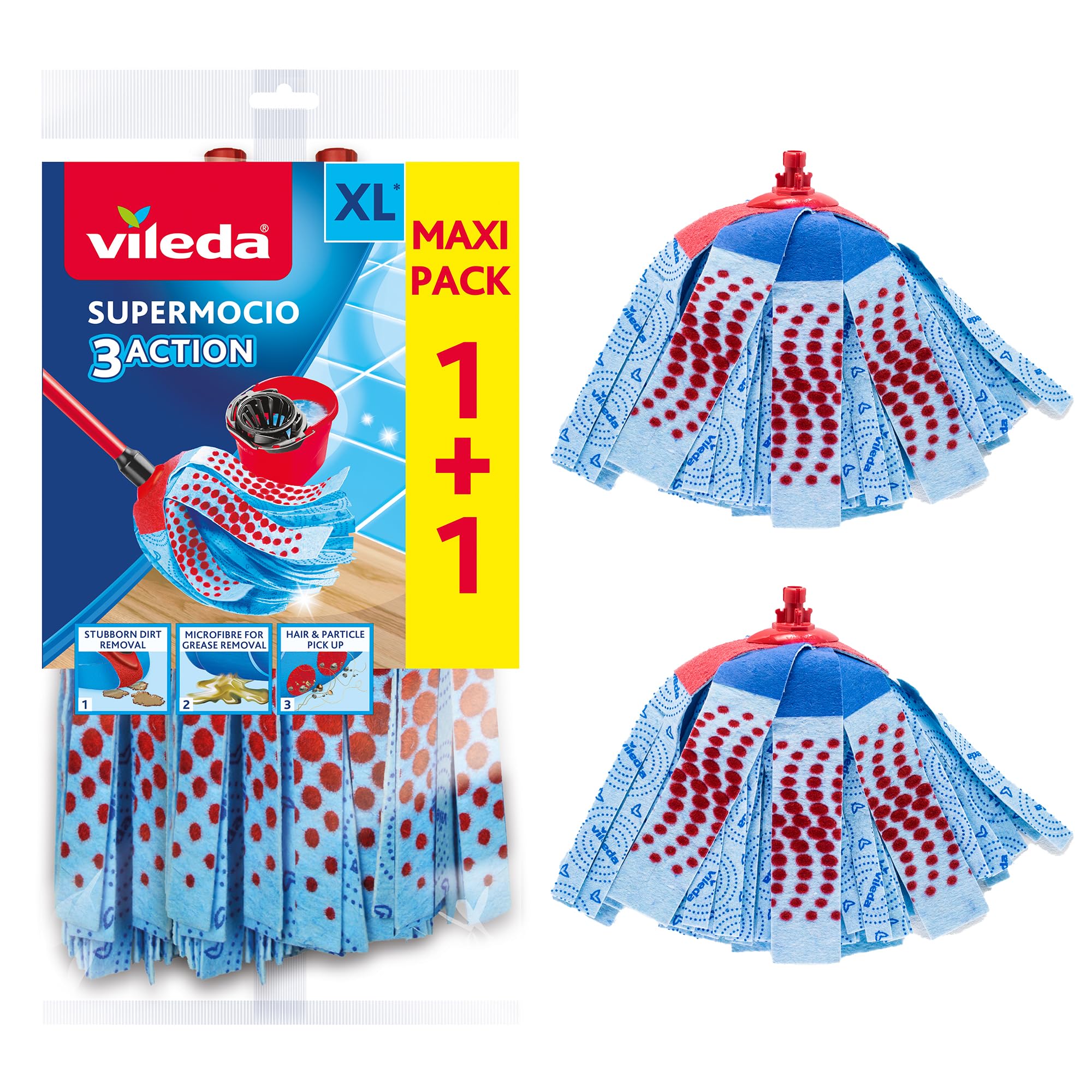 Vileda SuperMocio 3Action XL Mop Refill, 2 Pack – Fits All SuperMocio Mops | Gen