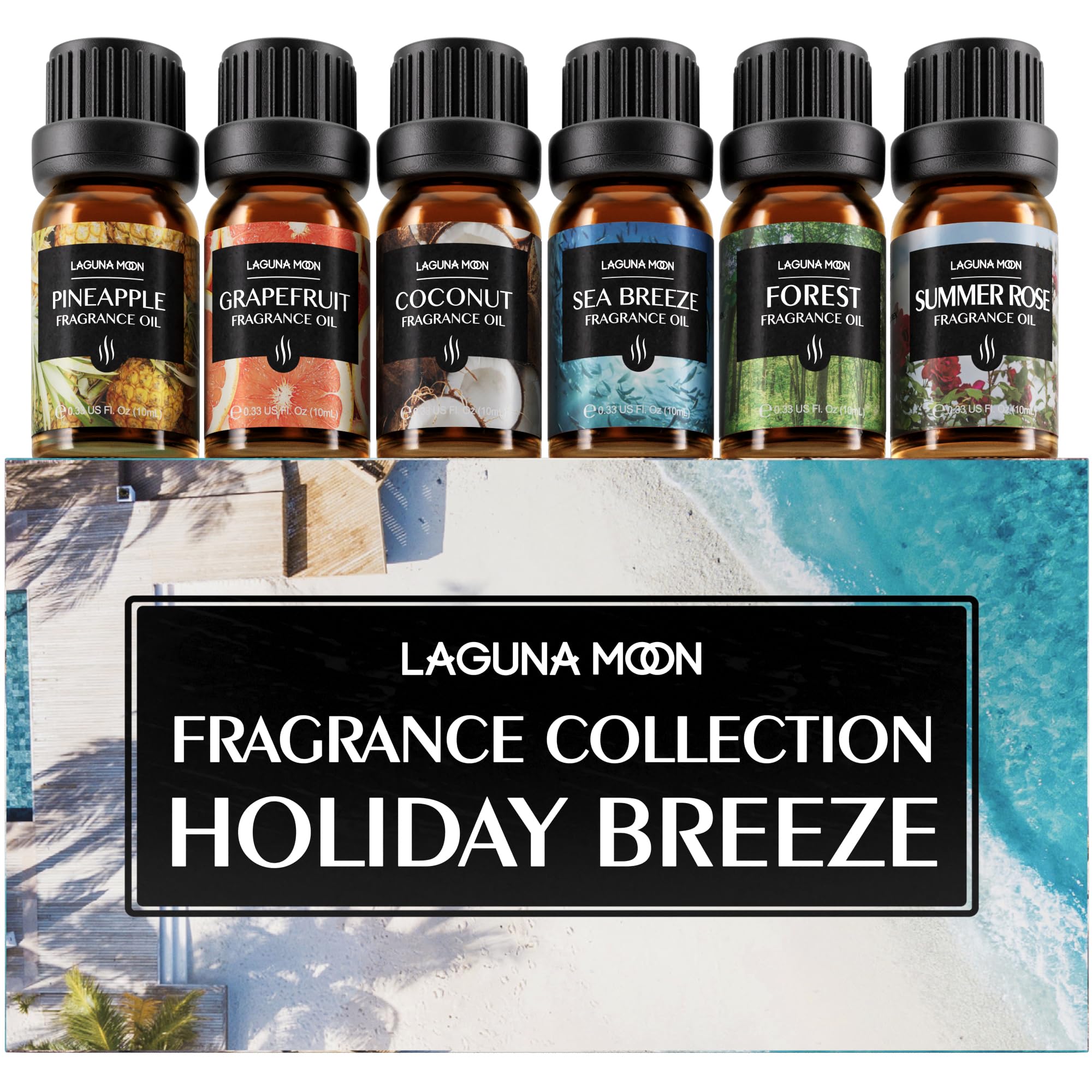 Lagunamoon Summer Essential Oils Set - Holiday Breeze Gift Set for Diffusers, Ho