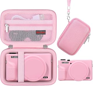 Elonbo Camera Case for Canon PowerShot G7X Mark III Digital Camera (1 Hard Carrying Case + 1 Soft Silicone Case with Removable Lens Cap), Pink