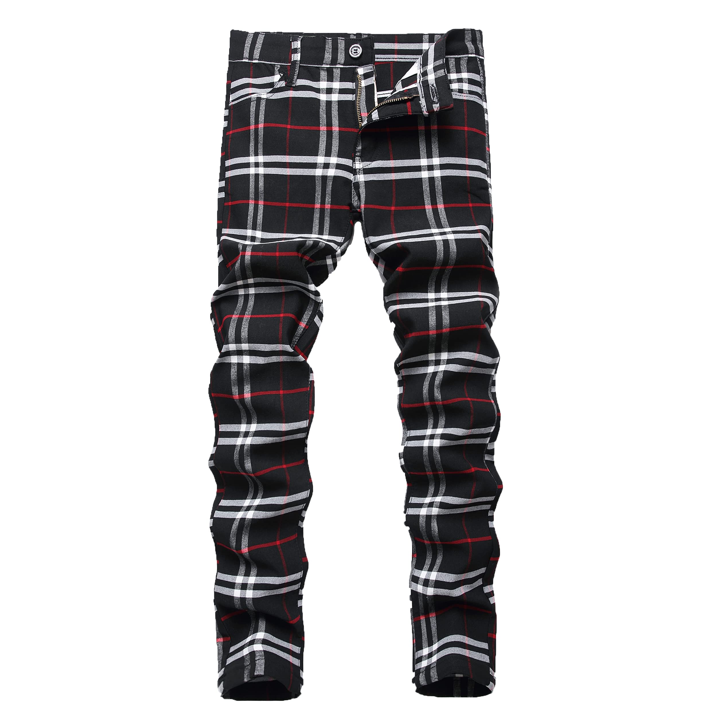 NOVOCCT Plaid Panst Men's Stretch Slim Casual Work Trousers Chino Trousers