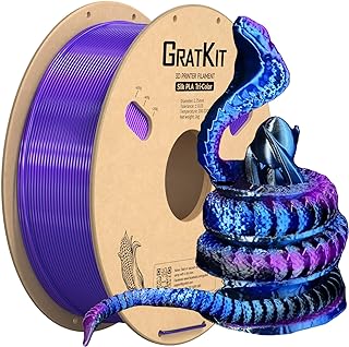 Gratkit Silk Tri-Color PLA Filament,Coextrusion 3D Printer Filament 1.75mm | Multi Color Filament Neatly Wound, Dimensional Accuracy +/-0.03mm, 1KG/Roll, Silk PLA Blue/Black/Purple