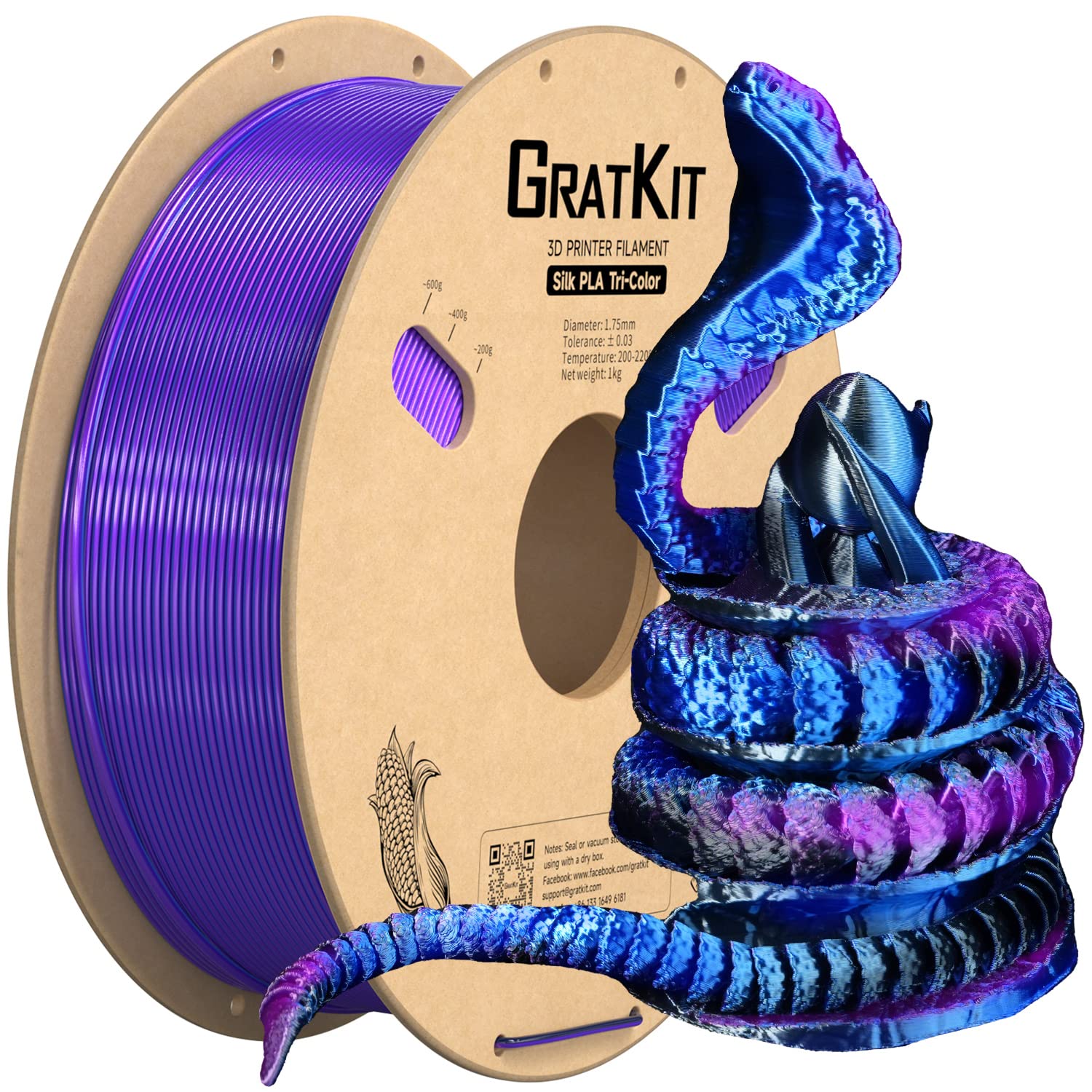 Gratkit Silk Tri-Color PLA Filament,Coextrusion 3D Printer Filament 1.75mm | Mul
