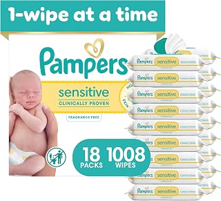Pampers Sensitive Baby Wipes, Unscented, Fragrance Free, Clinically Proven, Water Based, Hypoallergenic, Multi-Use, Hand Wipes, 1008 Wipes Total (18X Flip-Top Packs)
