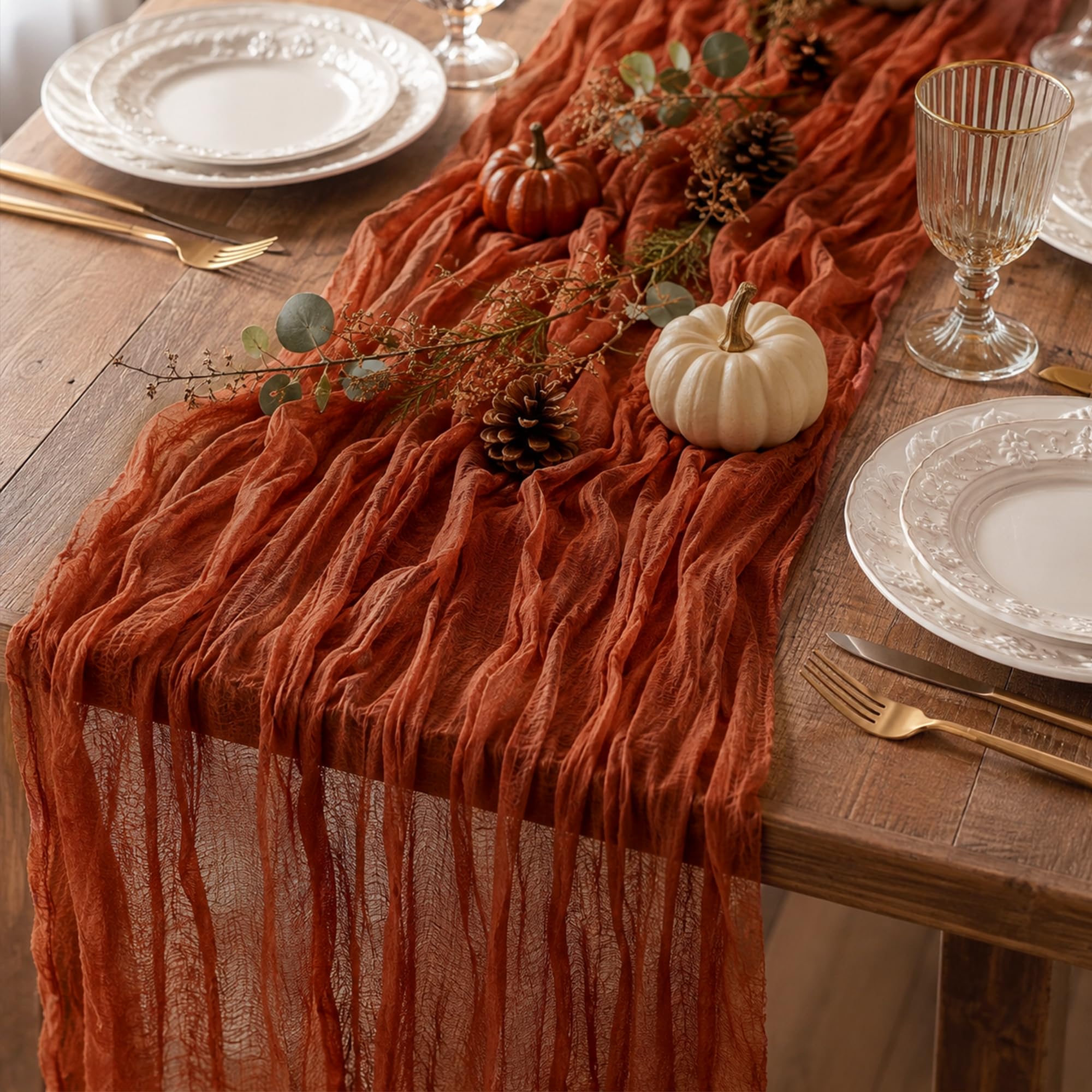 Sioloc Terracotta Cheesecloth Table Runner Decor 10ft Boho Gauze Rustic Cheese C