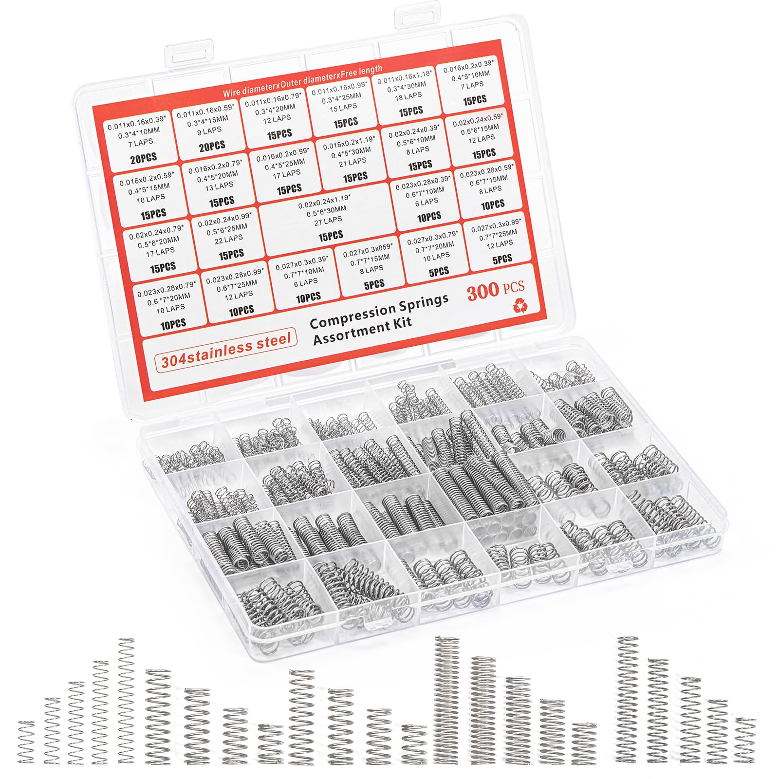 300PCS Compression Springs Assortment 23 Sizes for Home Repair DIY | Stainless S