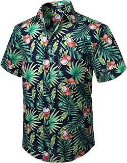 HISDERN Aloha Shirts Hawaiian Funky Short Sleeve Front Pocket Summer Holiday Printed Beach Casual Hawaii Shirt S-2XL
