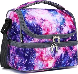 FlowFly Double Layer Lunch Bag Insulated Cooler Large Tote for Boys, Girls, Men, Women, with Adjustable Strap,Galaxy