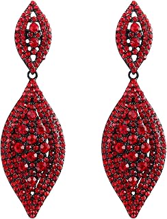 Flyonce Teardrop Wedding Earrings for Brides Birdesmaid, Rhinestone Crystal Charm 2 Leaf Drop Pierced Dangle for Women
