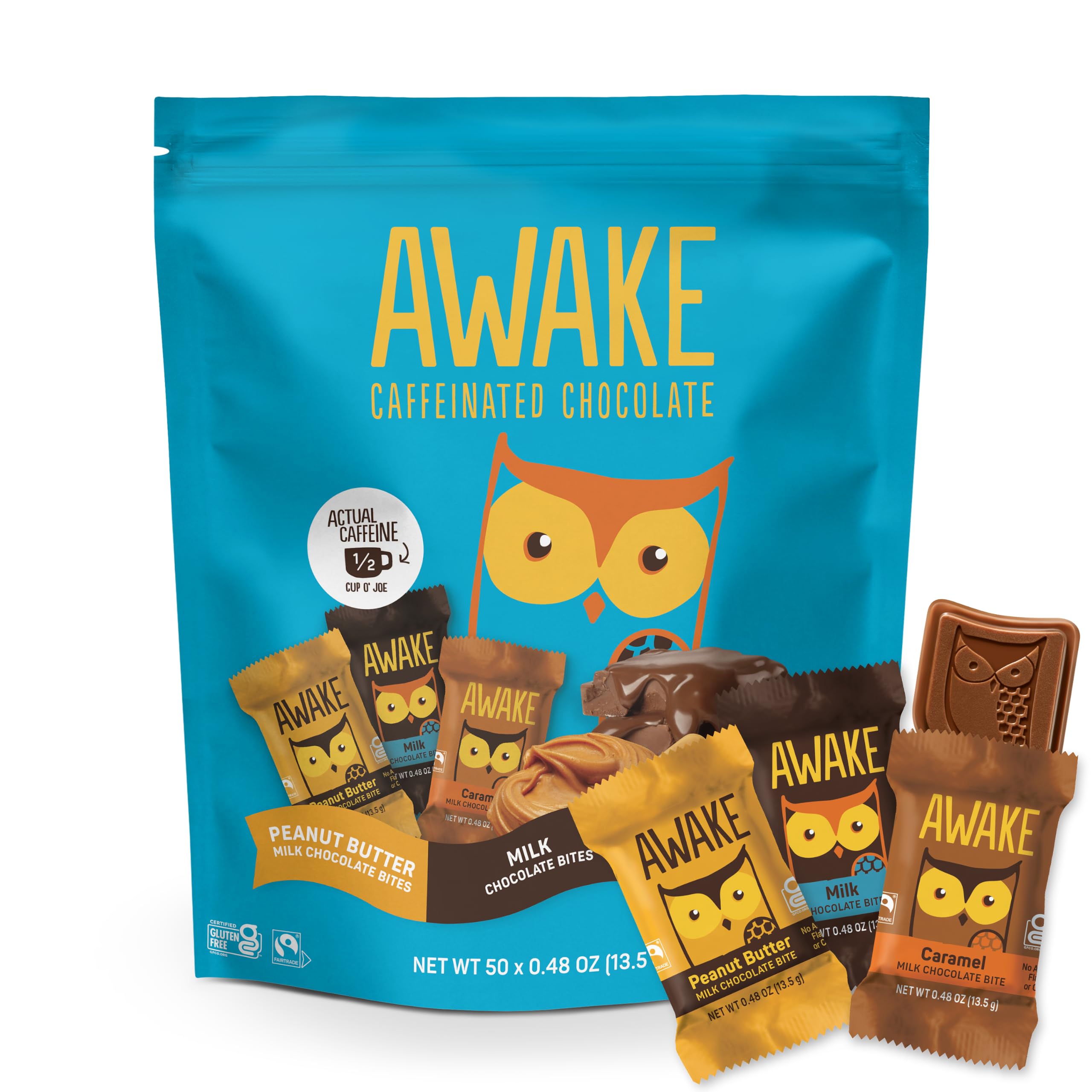 AWAKE - Caffeinated Chocolate Bites - 50mg Caffeine - Variety Pack (3 Flavors), 