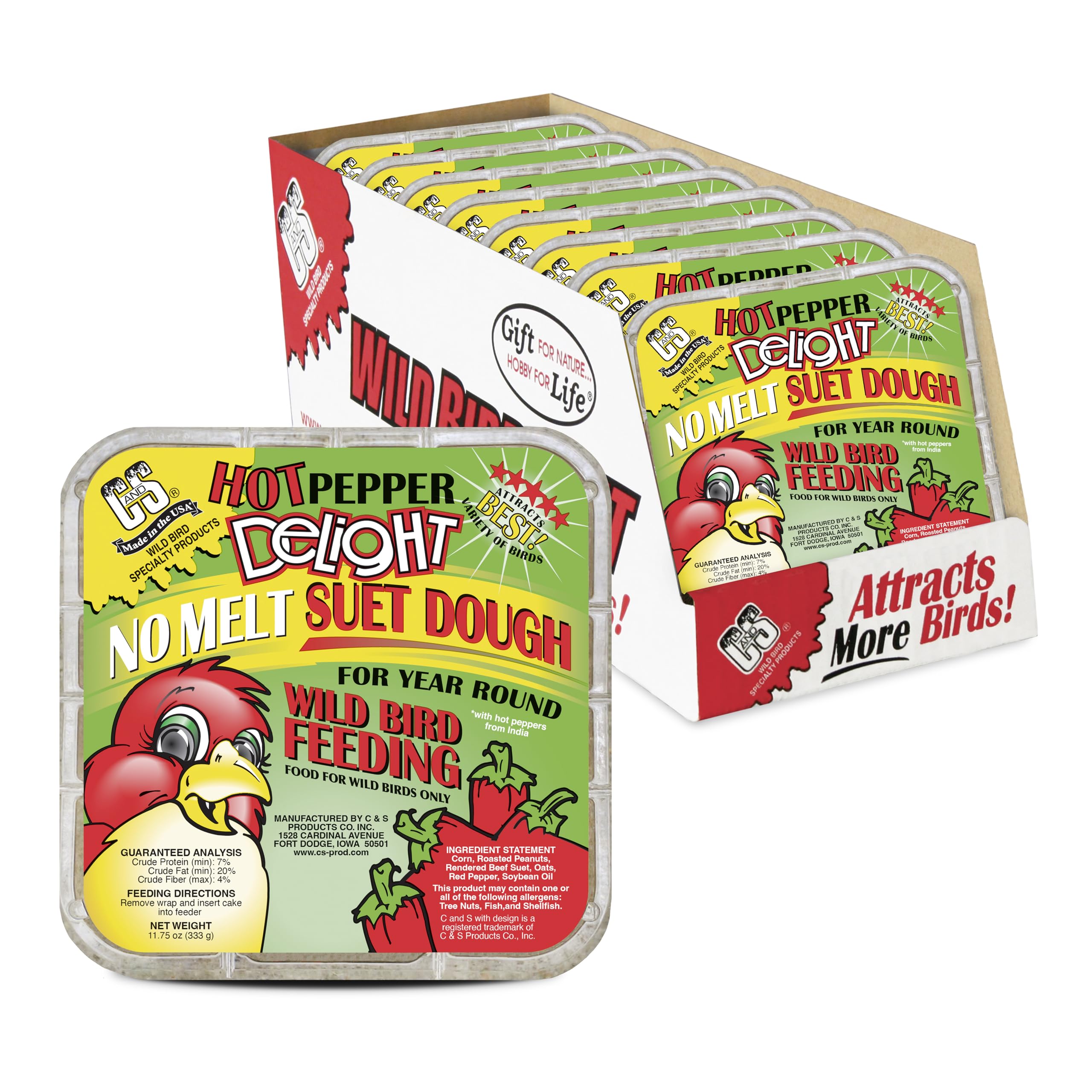 C&S Hot Pepper Delight No Melt Suet Dough, Suet Cakes for Wild Birds | Hot Peppe