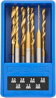 Dremel Set of 7 Titanium Coated Drill Bits with Case (0.8-3.2 mm), Drills Wood, Plastic, Soft Metals and Drywall, for Multi-Function Rotary Tools