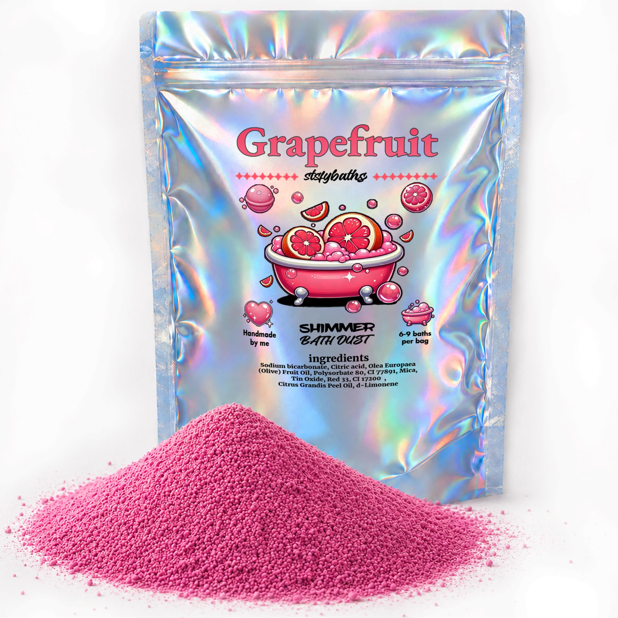 Bath Bomb Powder for Kids and Adults, Pink Grapefruit Glitter and Shimmer Bath D