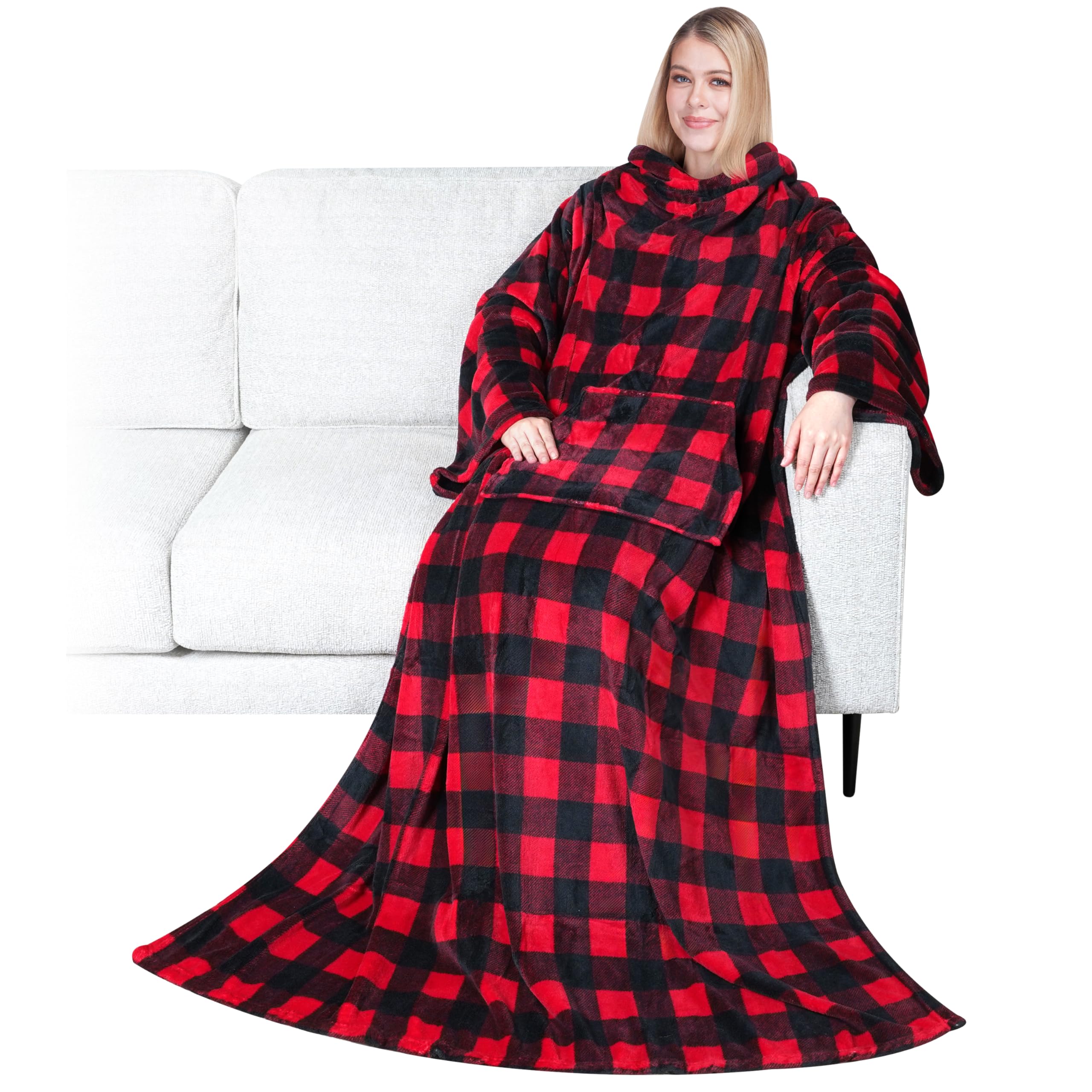 PAVILIA Blanket with Sleeves for Adult Women Men, Soft Warm Wearable Blanket Fle