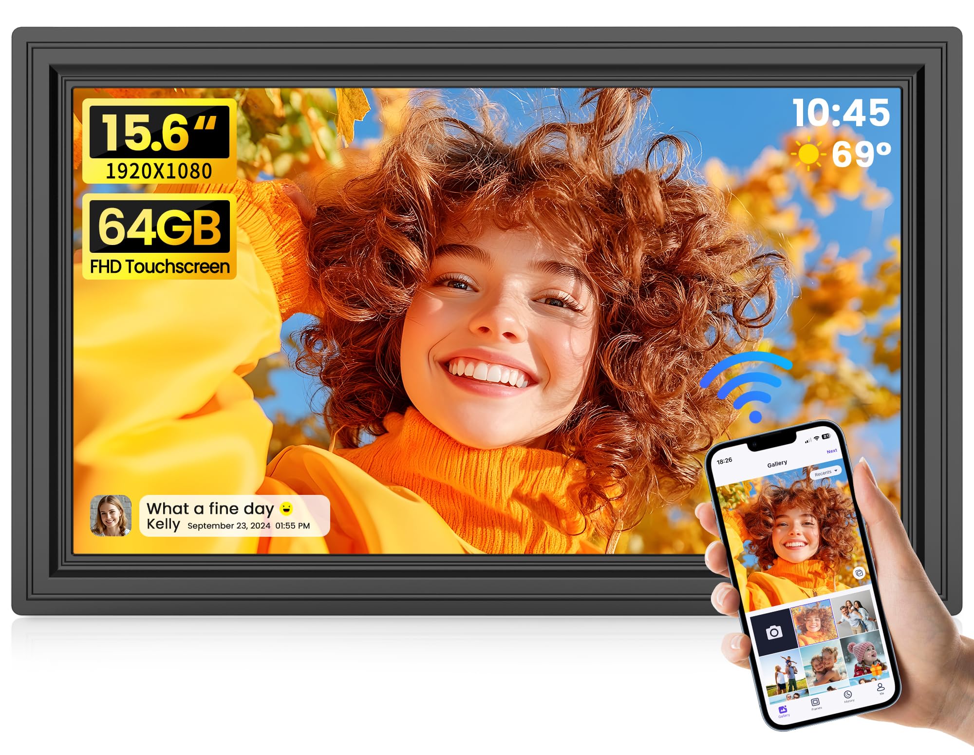 64GB 15.6" Large Digital Picture Frame, Uhale WiFi Electronic Photo Frames with 