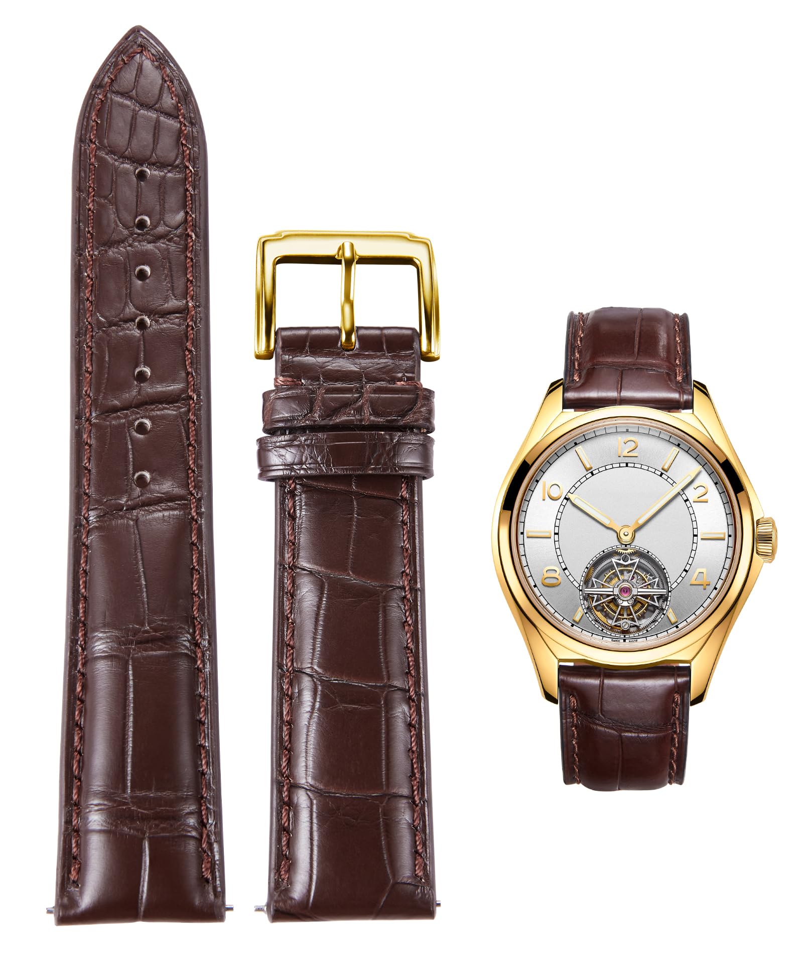 BINLUN Leather Strap Crocodile Engraved Straps Alligator Leather Embossed Genuin