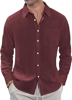 J.VER Mens Cotton Linen Button Down Shirts Lightweight Casual Long Sleeve Summer Beach Shirts with Pocket