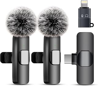 Wireless Microphone for iPhone iPad and Android Phone, 2 Pack Wireless Lavalier Lapel Mic with Noise Reduction, Plug and Play Mini Microphone for Video Recording Interview Podcast YouTube TikTok Vlog