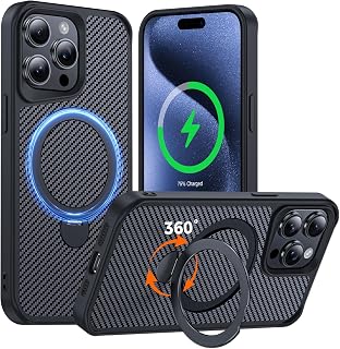 FlyReal Designed for iPhone 15 Pro Max Case with 360° Magnetic Stand, Black