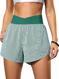 Blooming Jelly Women's Athletic Running Shorts Crossover Gym Workout Shorts