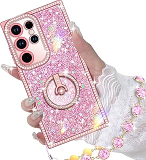Miss Arts for Samsung Galaxy S25 Ultra Case with Ring Stand, Glitter Pink