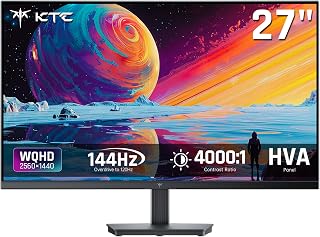 KTC 27 Inch Gaming Monitor 1440P, QHD 2K@144Hz Monitor, black H27T27S | HDR10, 1ms MPRT, 129% sRGB, 300cd/㎡ brightness, adaptive sync for working and gaming