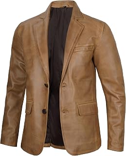 fjackets Mens Leather Jacket — Real Lambskin Leather Blazer, Notched Collar Sport Coat for Men
