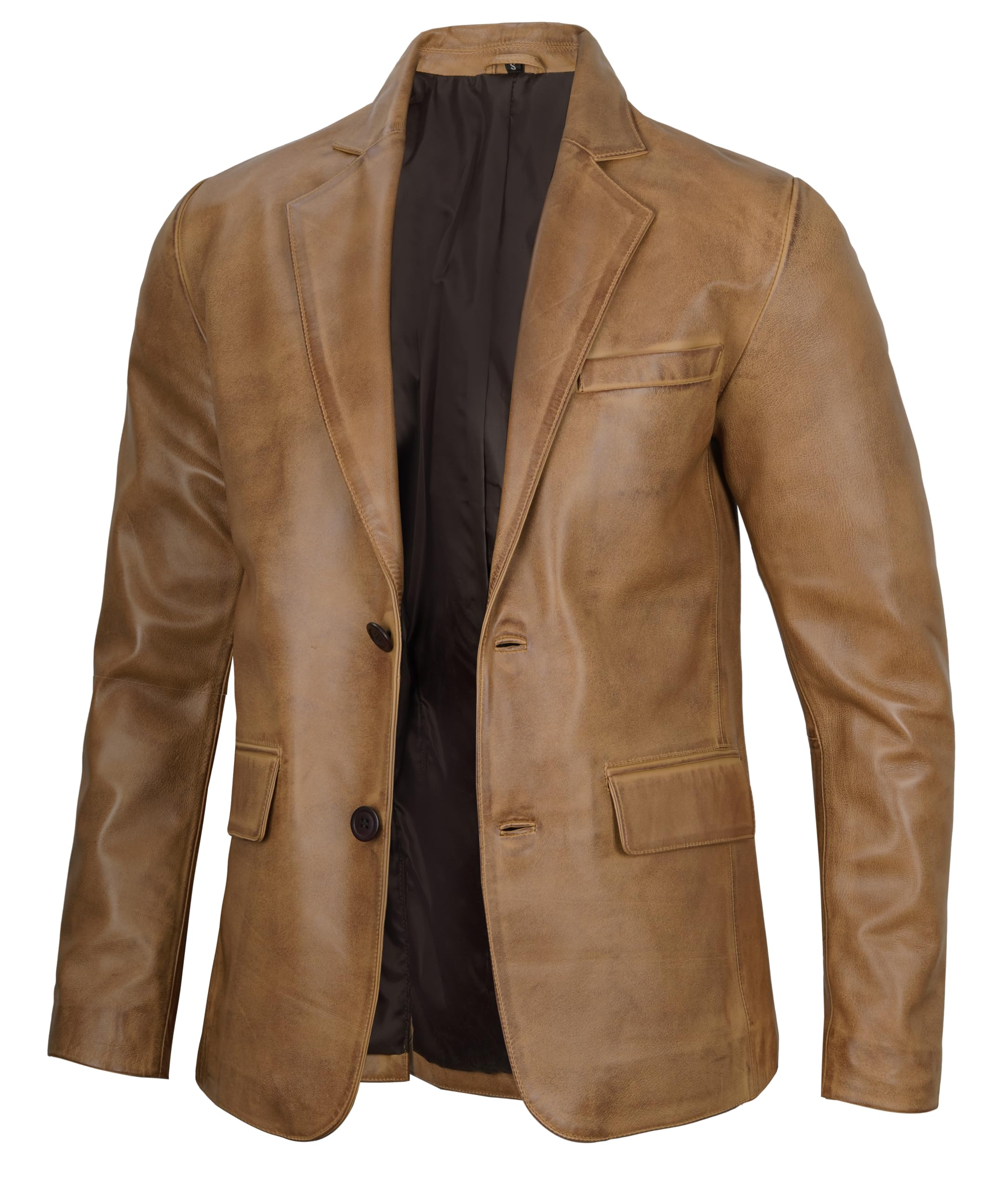 fjackets Mens Leather Jacket — Real Lambskin Leather Blazer, Notched Collar Spor