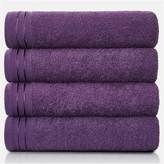 GC GAVENO CAVAILIA Large Towels Bath Sheet, Highly Absorbent Egyptian Cotton Towel Set, 4 Pack Extra Soft Large Bath Towel Purple, Quick Dry Bath Sheets, 450 GSM Washable Towels, 75X135 Cm