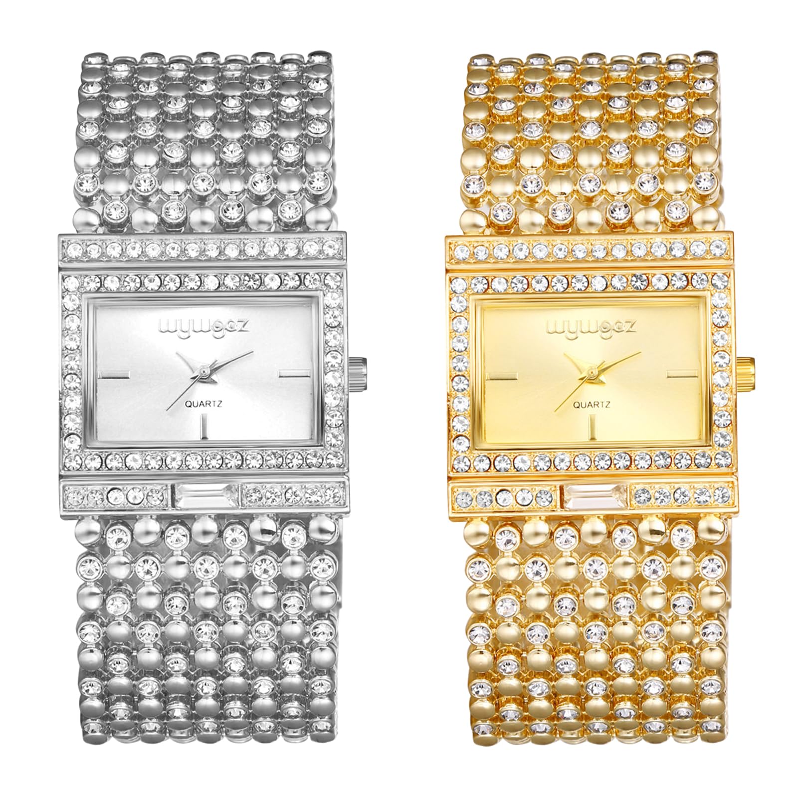 JewelryWe Damen Uhren Elegant Analog Quarz Armbanduhr Strass Rechteckig Beiläufi