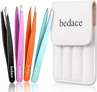 BEDACE Tweezers for Women and Men Facial Hair,Stocking Stuffers Christmas Gift Thickened 430 Stainless Steel High Precision and Comfort Slant point Flat Hook tweezer for Eyebrows Ingrown Hair