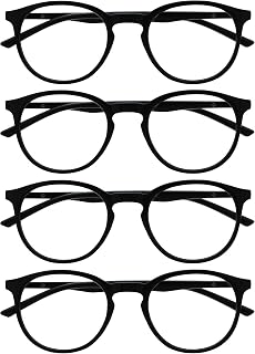 OPULIZE Met RRRR60-1 + 3.00 Pack of 4 Black Reading Glasses Large Round for Men and Women Spring Hinges