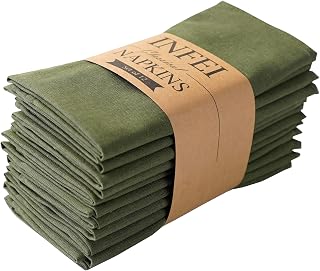 Solid Color Polyester Linen Blended Thin Dinner Napkins - Pack of 12 (40 x 40 cm) - for Events & Home Use (Army Green)