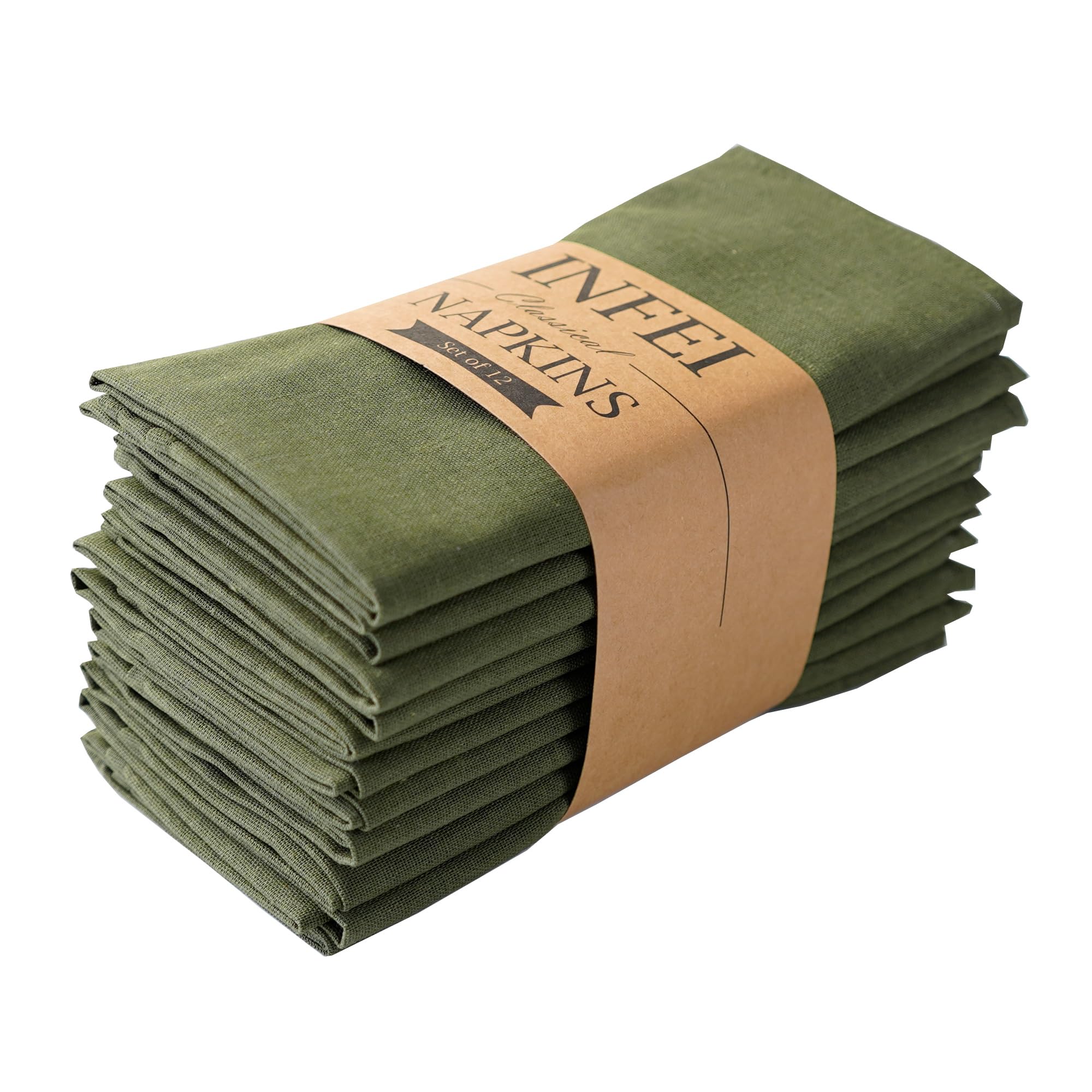 Solid Color Polyester Linen Blended Thin Dinner Napkins - Pack of 12 (40 x 40 cm