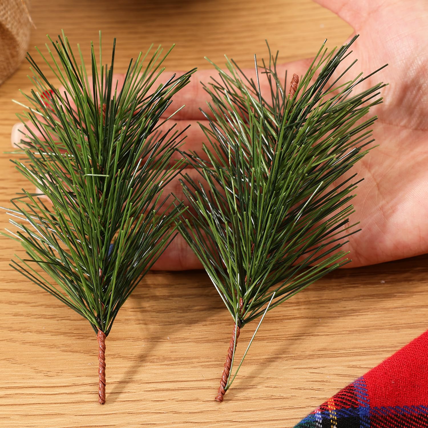 15 Pcs Mini Artificial Christmas Pine Needles Christmas Wreath Ornament Faux Pin