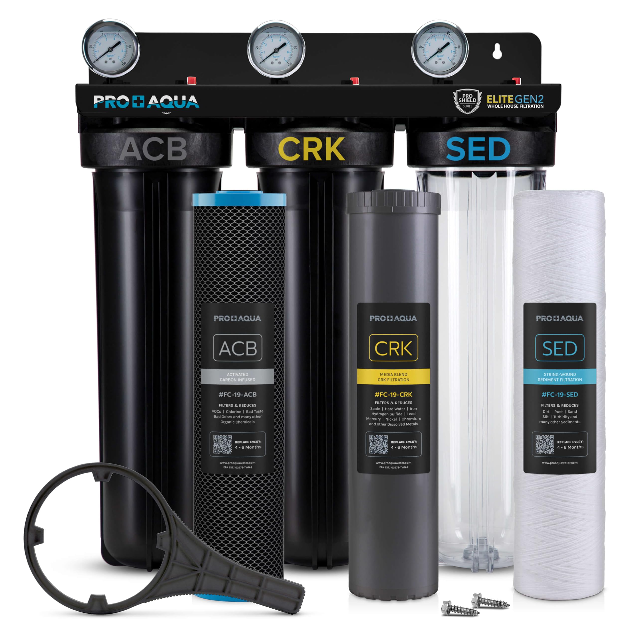 PRO+AQUA Elite Series GEN2 PRO-100-E 3-Stage Whole House Water Filtration System