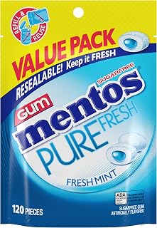 Mentos Pure Fresh Sugar Free Gum With Xylitol, Fresh Mint, 120 Piece Bag | Chewing Gum, Perfect for Long Lasting Fresh Breath at School, Work & Travel