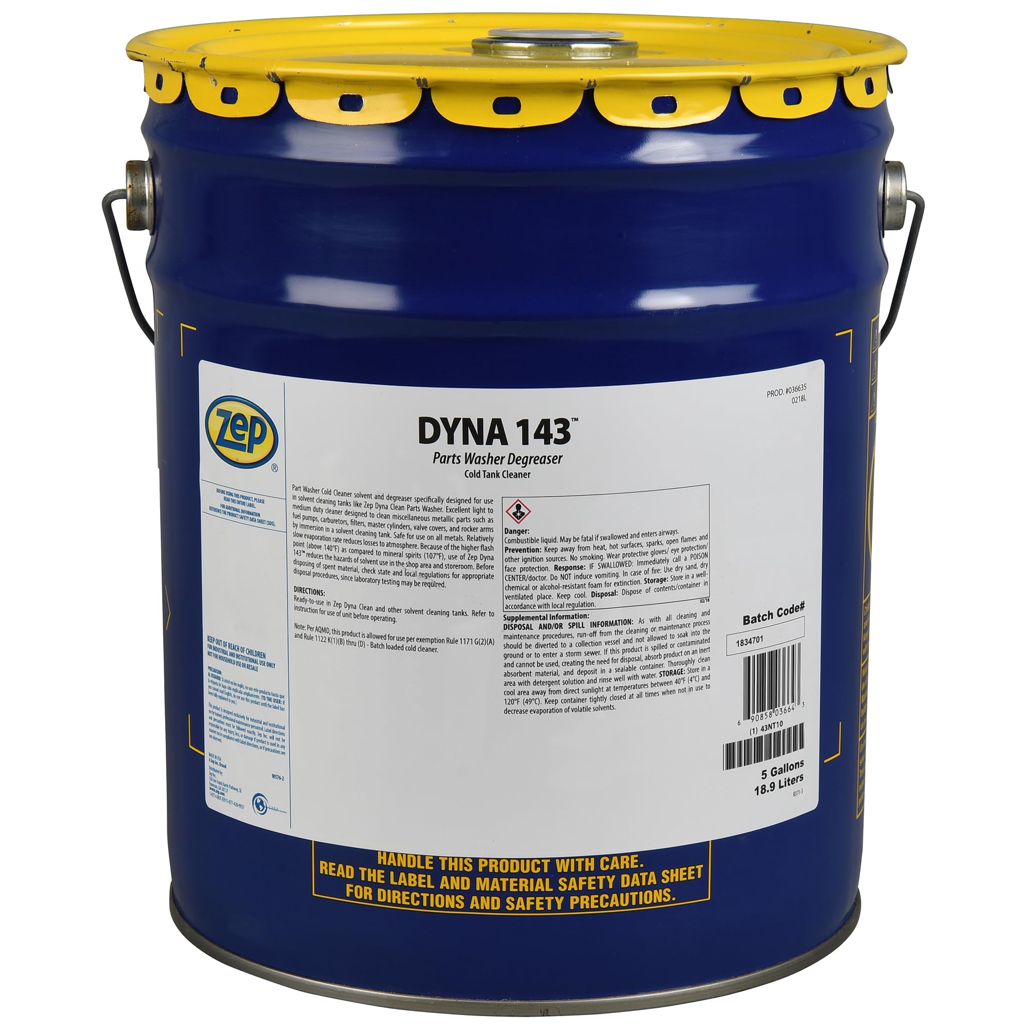 Zep Dyna 143 Parts Washer Solvent - 5 Gallon (1 Bucket) 36635 - Designed for use