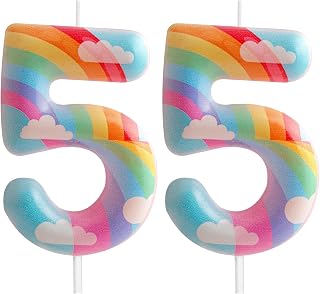 5th Birthday Candles Number 5 Pink Rainbow Birthday Party Cloud Rainbow Theme Adorable Design for Baby Girl Boy Birthday Cake Topper, Graduation Celebration Anniversary Wedding Decorations (Pack of 2)