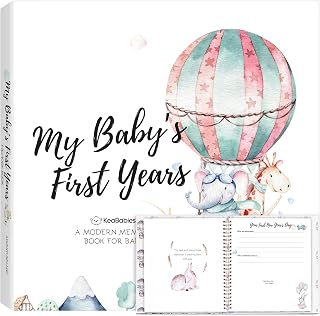 First 5 Years Baby Book Keepsake, Baby Memory Book Girl, Boy(AdventureLand) | 90 Pages Hardcover First Year Milestone Journal, Simple Newborn Scrapbook for New Parents, Photo Album, Shower Gift