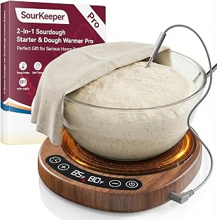 Pakusane SourKeeper, Larger 2-in-1 Sourdough Starter Warmer Pro - 2026 Upgrade Larger Heating Plate, Dough Temp Probe, 1°F Control (70–110°F), 24H Timer, Real-Time Monitoring Walnut,6.5inch