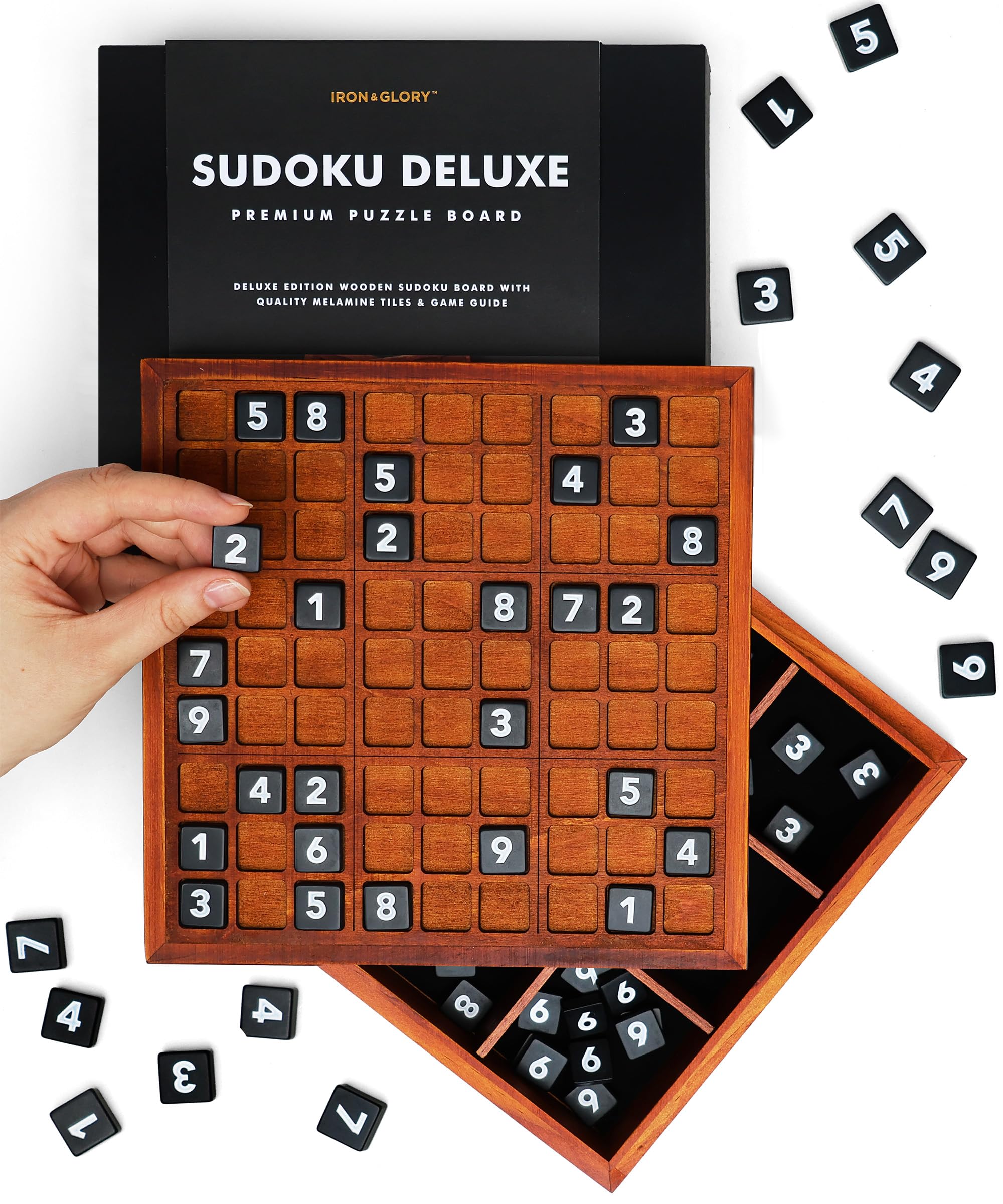 Iron & Glory Deluxe Wooden Sudoku Puzzle Game - Brain Teaser 81 Numbered Melamin