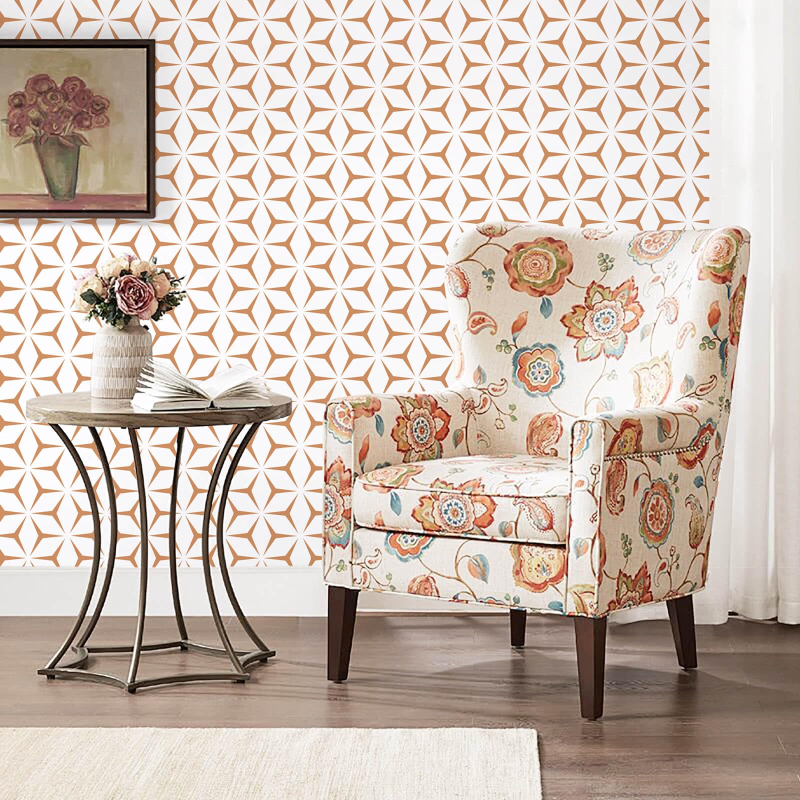 Heroad Brand Peel and Stick Wallpaper Modern Geometric Wallpaper Orange and Whit