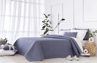 Todocama Fine Boutique Quilted Bedspread for Spring, Summer, Autumn, Winter, 100% Microfibre Extra Soft, Multi-Use, 80/90-180 x 260 cm, Greyish Blue