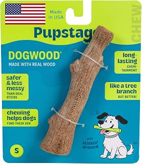 Pupstages Dogwood Stick Dog Chew Toy, Made in USA, Small, 5.4" | Real-Wood Blend, Natural Wood Flavor, Made in USA, No Nylon, Dishwasher-Safe, Moderate Chewers, Small Dogs (6-25 lbs)